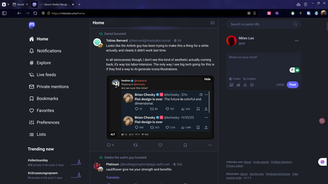 Screenshot of mastodon bird ui.