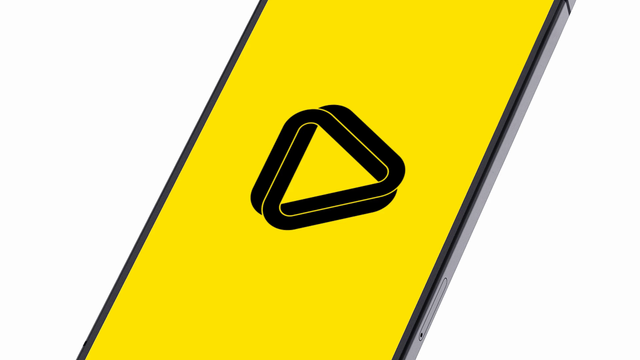 The logo animated on a phone screen. The triangle spins around as the loop untightens with the momentum.