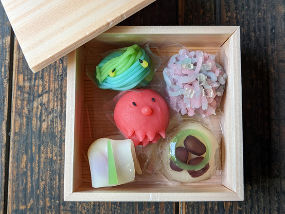 Selection of rainy season sweets, with a gorgeous octopus shaped confection in the centre.