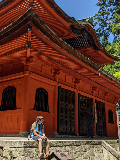 Resting after a long hike up Mt Hiei to Enryaku-ji.