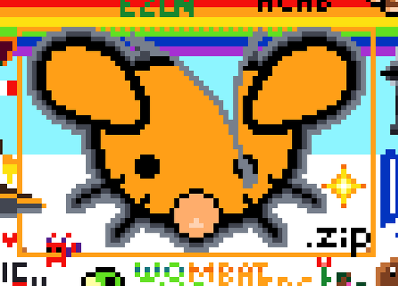 The Lemmy.zip logo as seen on Canvas 2024

A pixel art drawing of an orange mouse head, with a peach nose (the nose is actually the same color as the rest of the face on the actual logo). The top of the head is "unzipped" by a zipper running diagonally to the right eye, revealing other artwork behind. The logo is surrounded by an orange border with the text ".zip" in the lower right corner