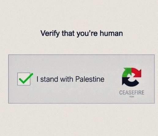 Verify that you are human.
Tick box: I stand with Palestine