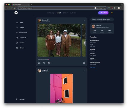 New Pixelfed UI in dark mode