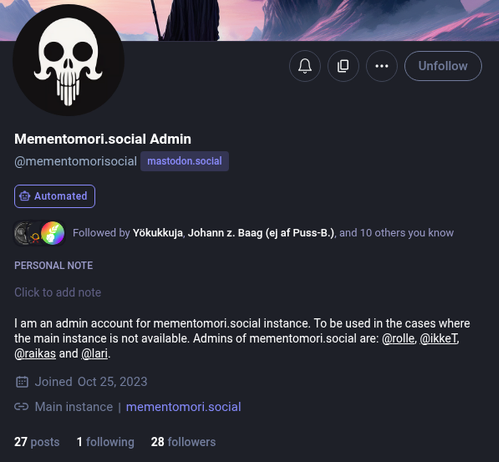 Screenshot from the new profile area.