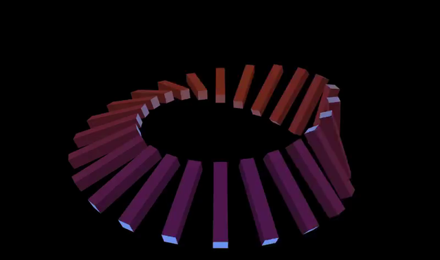Animated GIF. Shows a Möbius strip made up of square base bars that keep rotating by half a turn in a staggered manner.