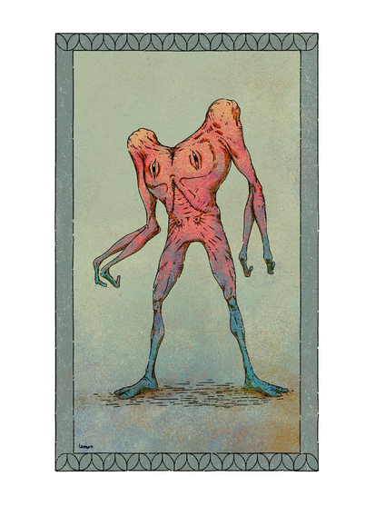 Drawing of a strange alien with uncommon anatomy
