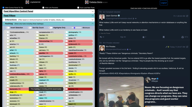 Screenshot of Fedialgo demo