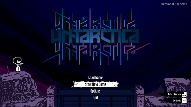 Screenshot of the Untarctica's tittlescreen with a big, glowing 3d logo