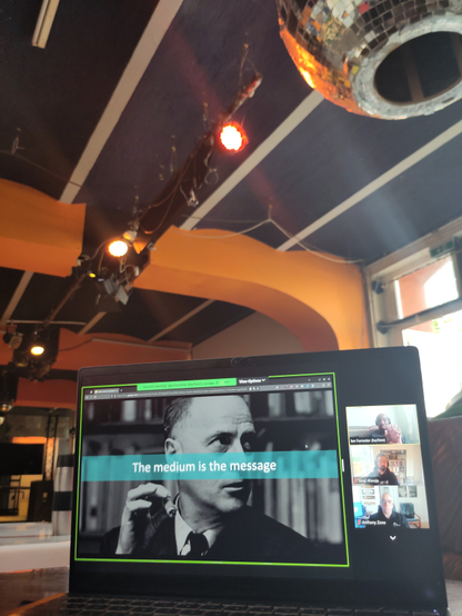 View with Fediforum on a screen seeing in the Main hall for hackspace cbase in Berlin.