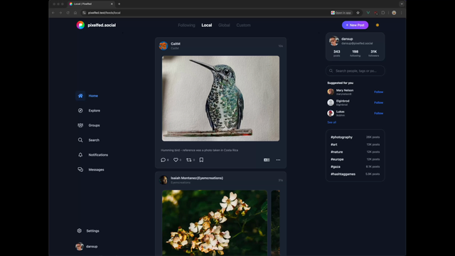 New Pixelfed webUI demo