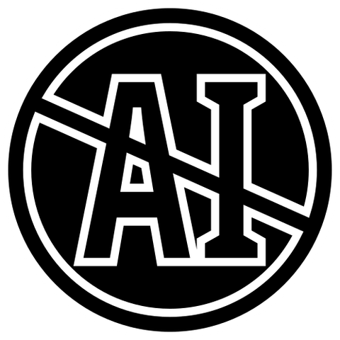 a crossout circle over AI, using a white outline over black. the circle backgrond is solid black