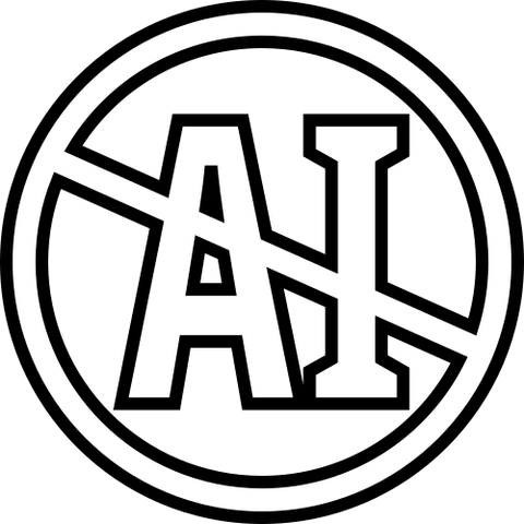 a crossout circle over AI, using a black outline over white. the circle backgrond is solid white