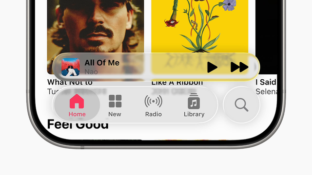 Visual demo of Liquid Glass in Apple Music