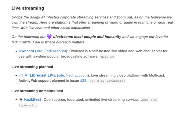 Snapshot of draft text for delightful-fediverse-experience curated list. It displays the text in the toot as well as the 2 platforms I mentioned.