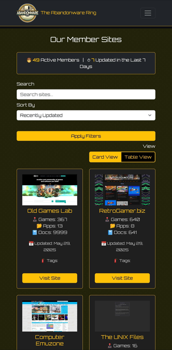 Community Members Site Listing at Abandonware Ring