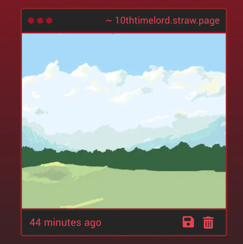 A digitally drawn scene of a field and a cloudy sky. 