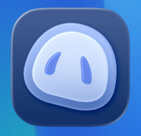 Phanpy icon with "Liquid Glass" effect, Dark mode.