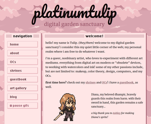 the new website layout's "light mode", with light pink tones and a cloud background resembling a pink sunrise