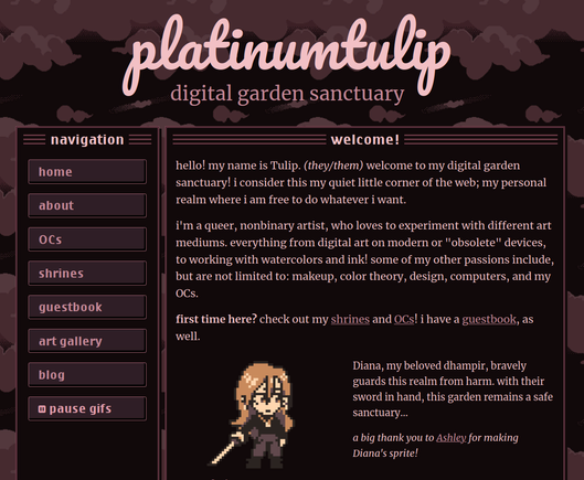 and the new "dark mode" for the site, with dark plum-purple hues and clouds resembling a night sky