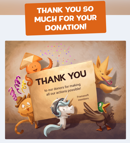 Thank you screen after I added my donation to the campaign.