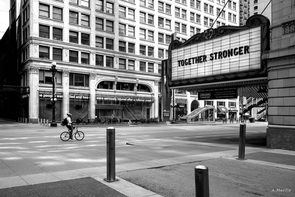 State Street and the Chicago Theater marquee, June 2020