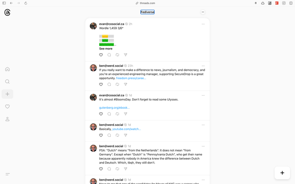 The fediverse feed on Threads