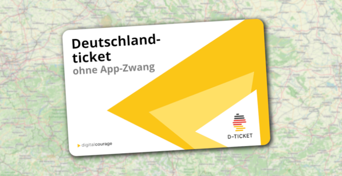 Bild eines fiktiven Deutschlandtickets auf einer Landkarte