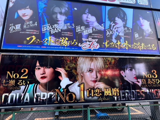 Billboards for hosts in Kabukicho that ranks the hosts based on their earnings