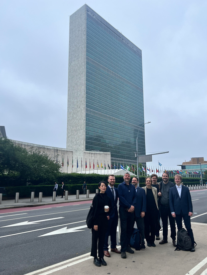 Sovereign Tech Agency delegates in front of the United Nations headquarters in NYC.