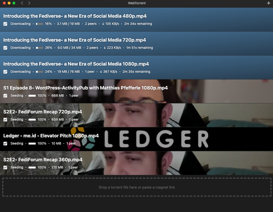 A webtorrent client (the only webtorrent client?) that allows you to be a peer and seed data for the videos.