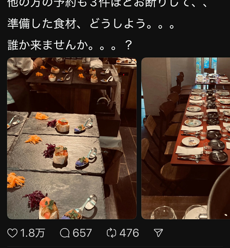 Pictures of the tables laid out for the no-show customers
