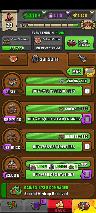 AdVenture Communist's limited time event "Comrade Cowboys" finished with only 200 gold spent.