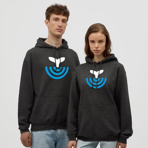 Two very serious or angry young people wearing Funkwhale hoodies.
