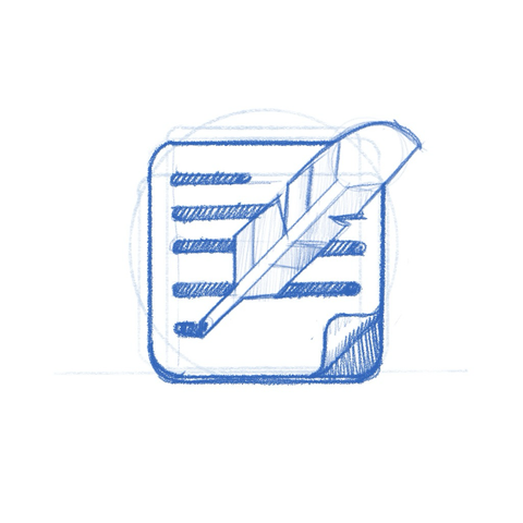 Scriptorium app icon sketch. A feather on a paper.