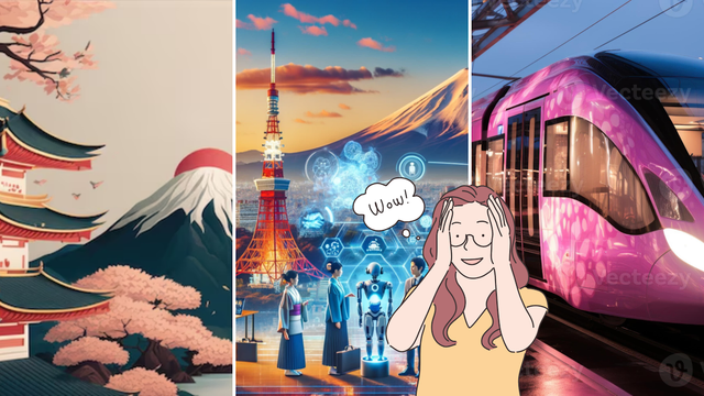 AI depictions of Japan and a cartoon woman who doesn't know shit going "wow"