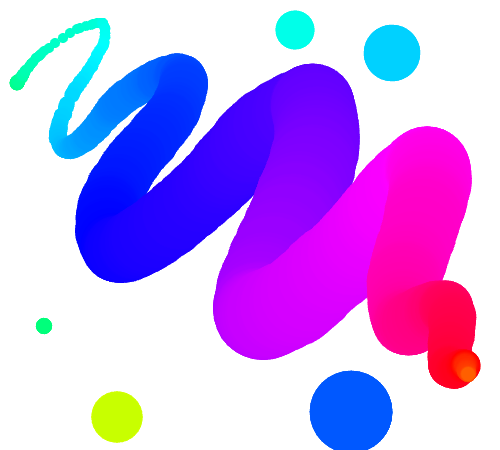 Screenshot of rainbow paint showing a squiggly line and dots in a gradient of colors