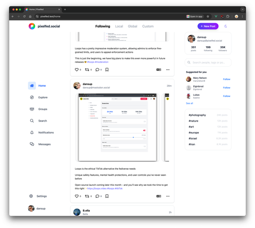 New Pixelfed UI