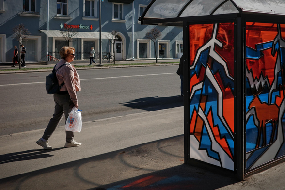An example of the design of a bus stop with stained glass windows