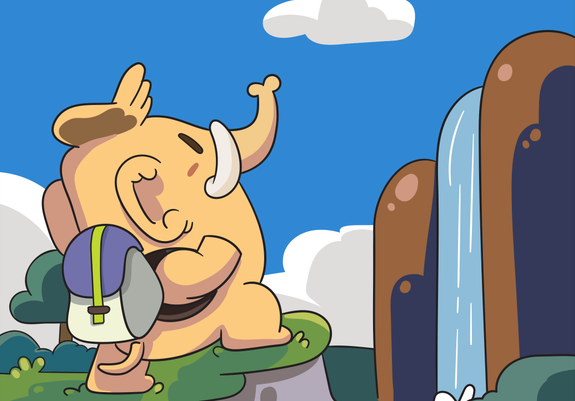 a very cute Mastodon heading out to explore, from https://blog.joinmastodon.org/2025/05/evolving-the-team/