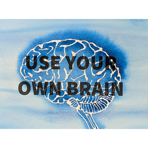 brain watercolor with text: use your own brain 