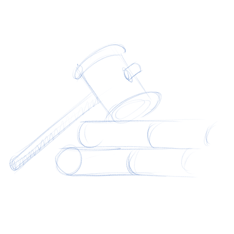 GNOME Foundation website sketch. A court hammer being perhaps too linked to the legal side of things.
