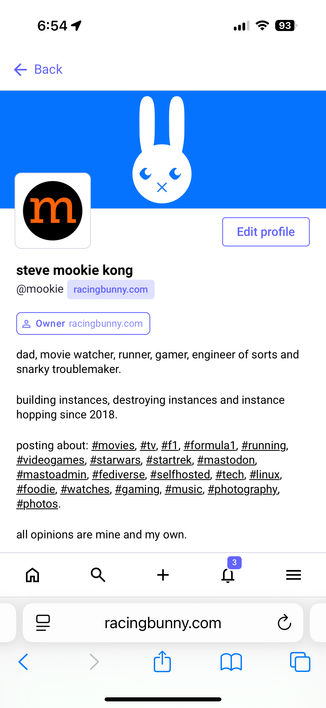 My profile in Mastodon with the actual bunny. 