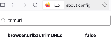 browser pointed to about:config with setting browser.urlbar.trimURLs set to false