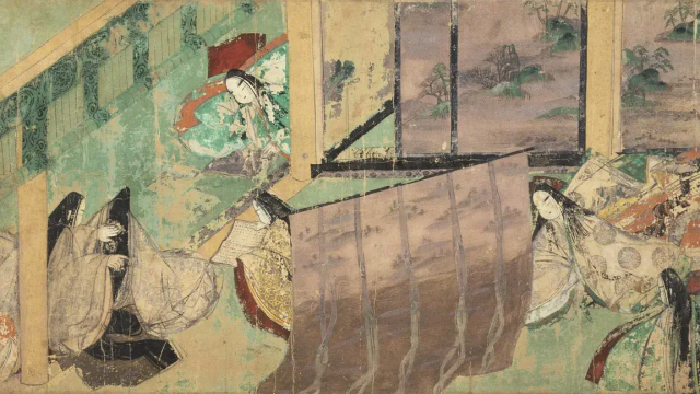 A 12th century illustrated scroll depicting a scene from 'The Tale of Genji,' considered one of history's longest novels. 

Chapter 48 – Sawarabi (早蕨, "Bracken Shoots"). Tokugawa Art Museum's illustrated handscroll.

Imperial court in Kyoto - GENJI-MONOGATARI-EMAKI published by TOKUGAWA MUSEUM, NAGOYA, Japan, 1937.

A scene of the Chapter "SAWARABI "(SPROUT) of Illustrated handscroll of Tale of Genji (written by MURASAKI SHIKIBU(11th cent.). The handscroll was made in about ACE1130 and stored in TOKUGAWA Museum, Japan. The handscroll were separated to each sections and mounted to frame for conservation. Height about 21.5 cm.

https://en.wikipedia.org/wiki/The_Tale_of_Genji#/media/File:Genji_emaki_SAWARABI.jpg
