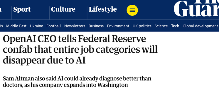 OpenAI CEO tells Federal Reserve confab that entire job categories will disappear due to AI