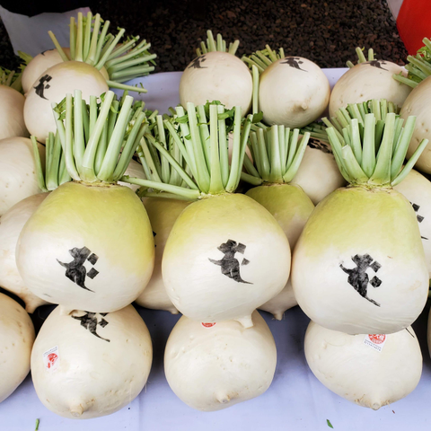 Blessed daikon for sale at Daihoon-ji during the 'Radish Boiling Festival' (大根焚) in December.