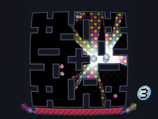 A short gameplay extract of Vamire Disco Night, a multiplayer bomberman like where you're a dico vampire trying burn you opponents with disco balls lights