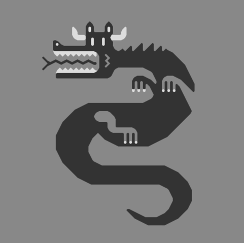 A graphic-style dragon in progress, still in greyscale values.