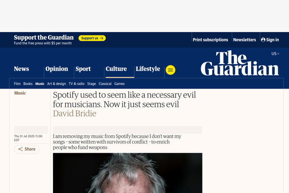 Screenshot of Spotify used to seem like a necessary evil for musicians. Now it just seems evil