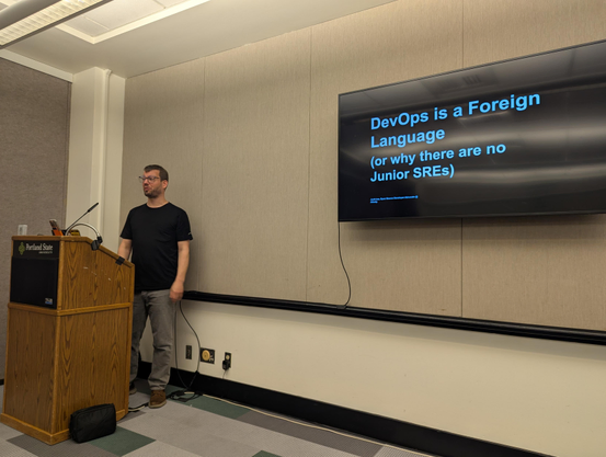 Josh giving a talk at FOSSY in Portland Oregon 